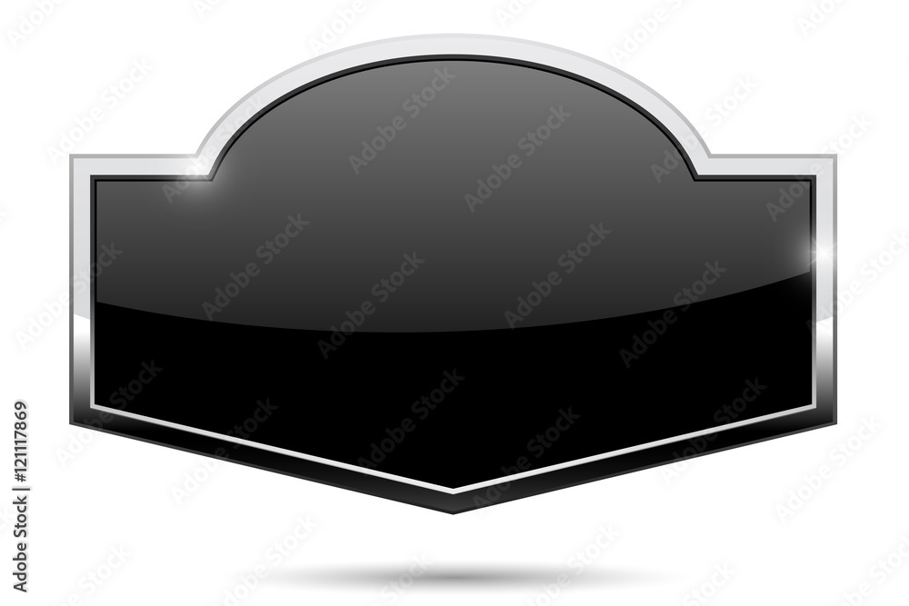 Decorative black button with chrome frame Decorative black button with chrome frame