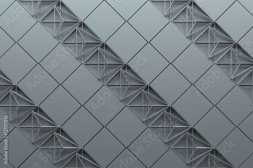  3d rendering abstract background with repeat of wireframe structures. clones of primitive geometric shapes. 