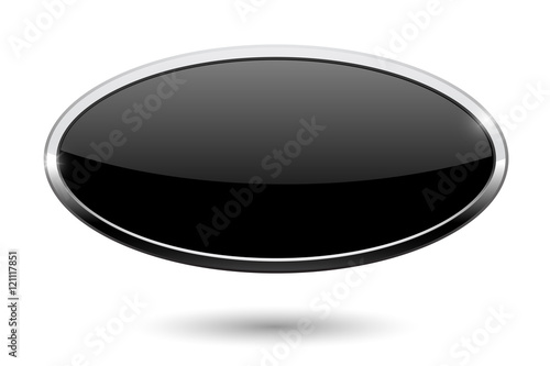 Oval black button. Web icon with chrome frame