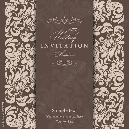 Invitation cards in an old-style beige and brown