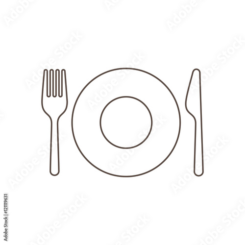 Plate with fork and knife on white background, isolated.