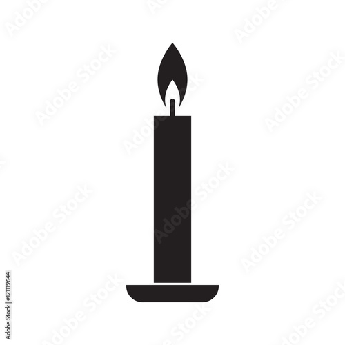 Candle silhouette with a flame, isolated on white background.