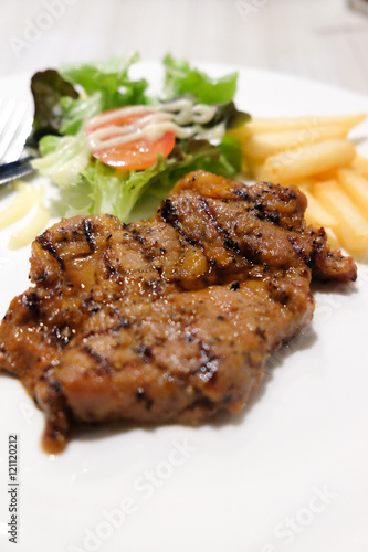 grilled meat with  french fries