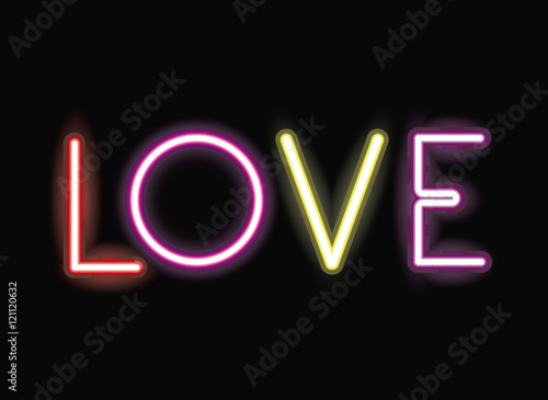 love neon font icon. Text typography decoration and advertising theme. Colorful design. Vector illustration