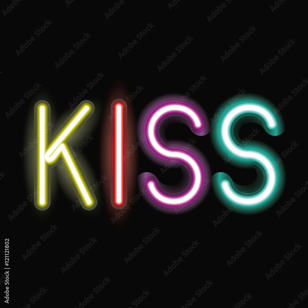 kiss neon font icon. Text typography decoration and advertising theme. Colorful design. Vector illustration kiss neon font icon. Text typography decoration and advertising theme. Colorful design. Vector illustration