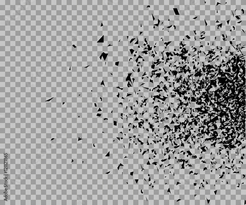 Vector particles. Explosion cloud of black pieces. Confetti. 