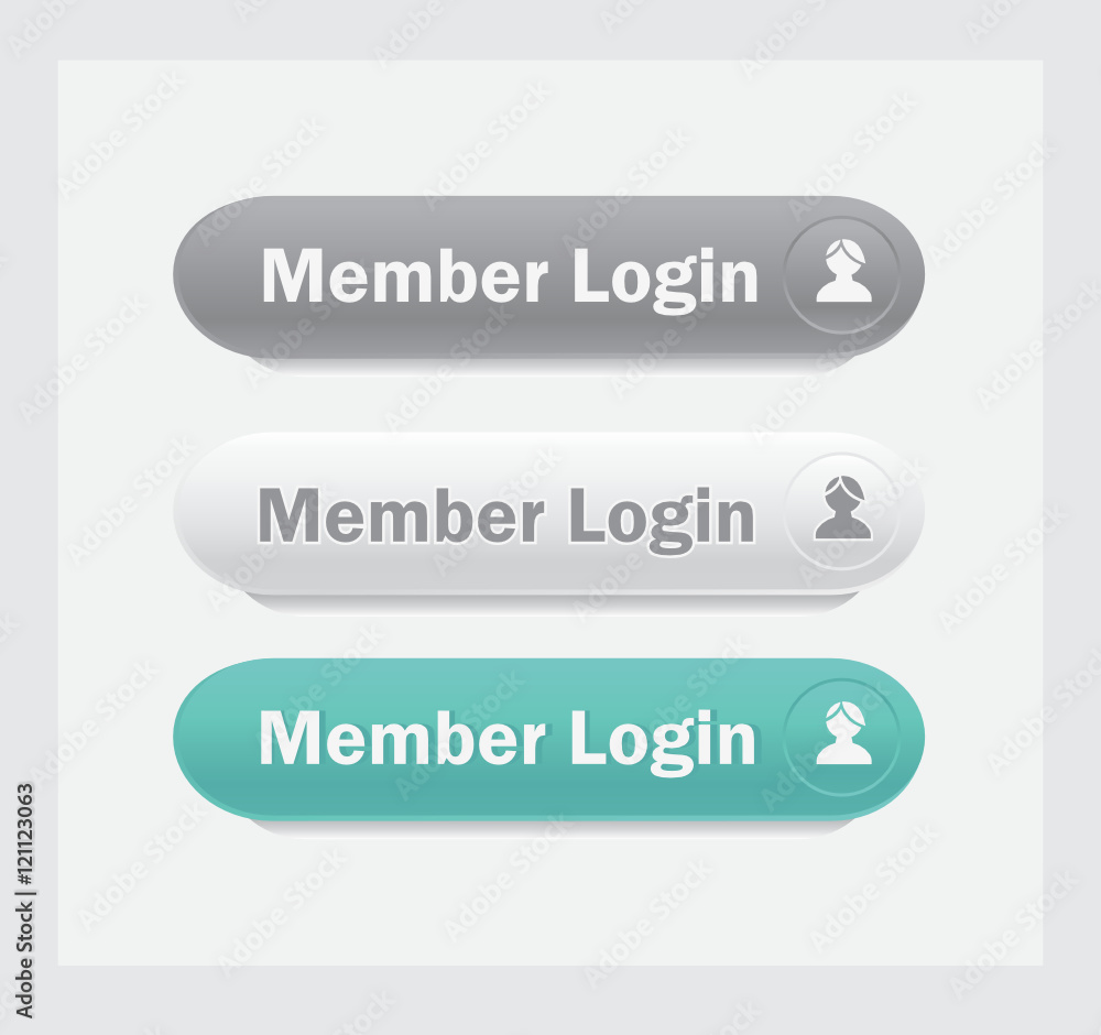 Member login.Vector web interface buttons set. Member login.Vector web interface buttons set.