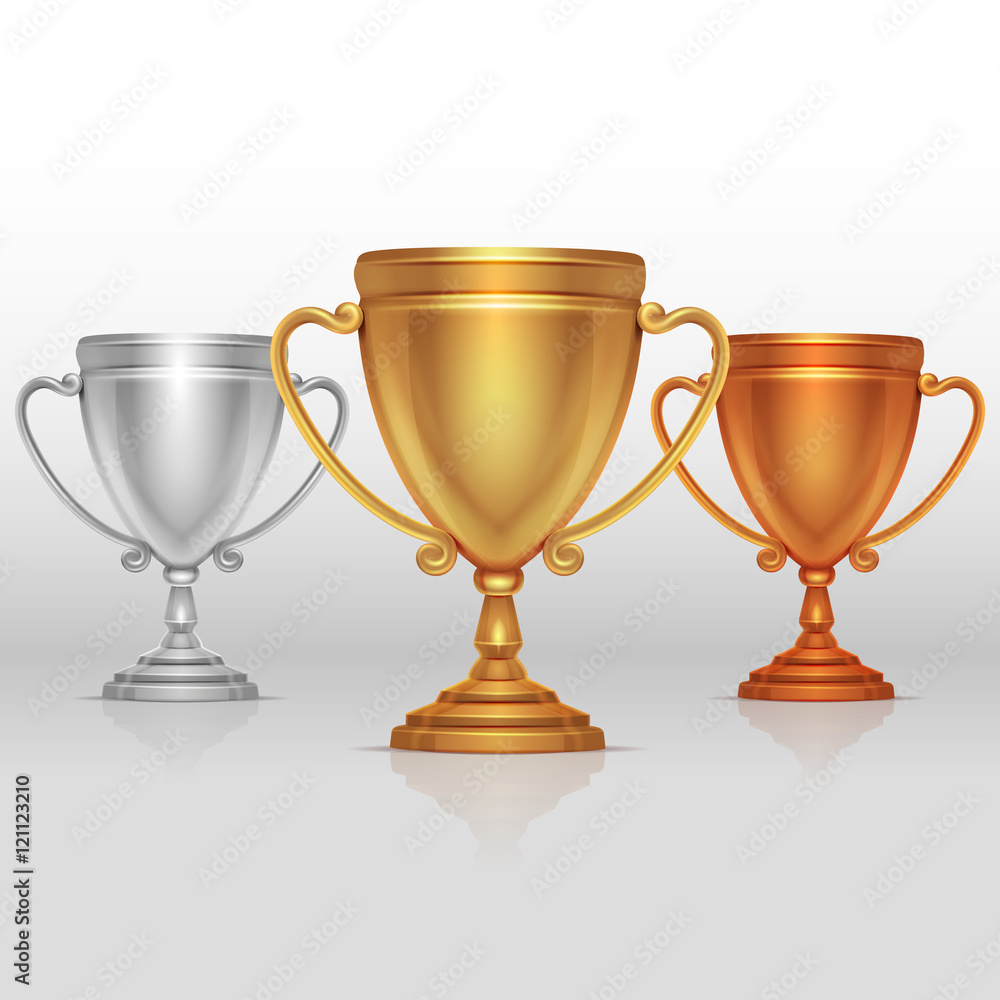 Gold, silver and bronze winners cup, goblet vector set Gold, silver and bronze winners cup, goblet vector set