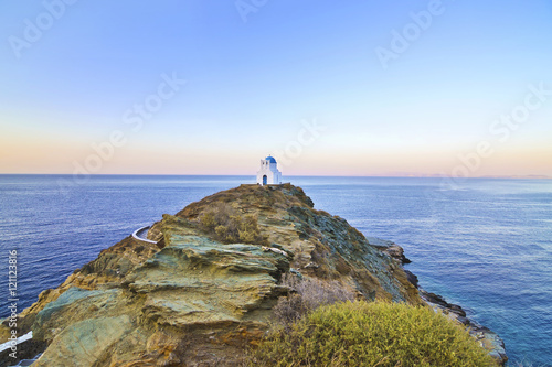 church of the Seven Martyrs Sifnos island Cyclades Greece - Aegean sea background