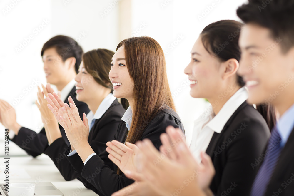 happy business people applauding in conference happy business people applauding in conference