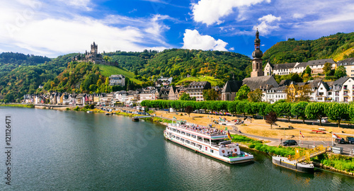 Romantic river cruises over Rhein - medieval Cochem town. Germany photo