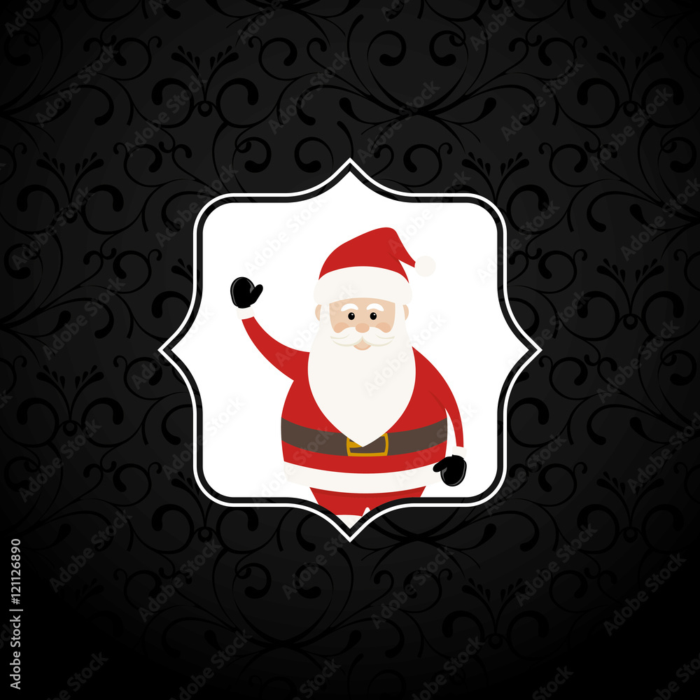 Lovely Santa Claus at Black Background with Ornaments Stock Vector
