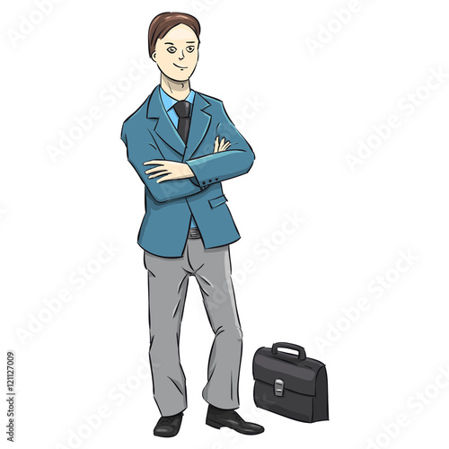 Businessman character on a white background. A successful man in suit. Vector Illustration