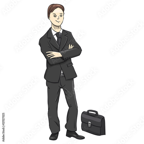 Businessman character on a white background. A successful man in suit. Vector Illustration