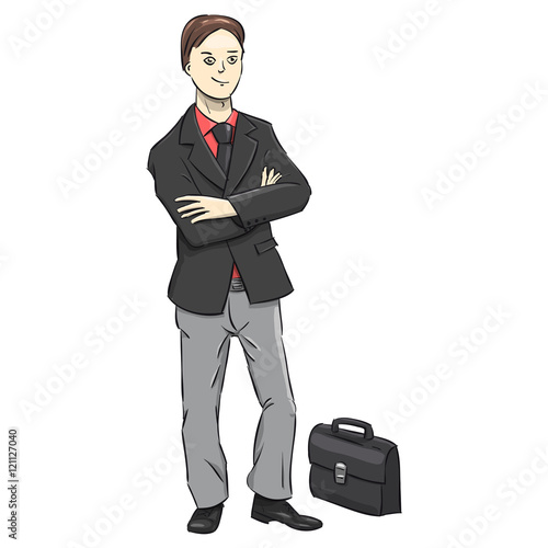 Businessman character on a white background. A successful man in suit. Vector Illustration