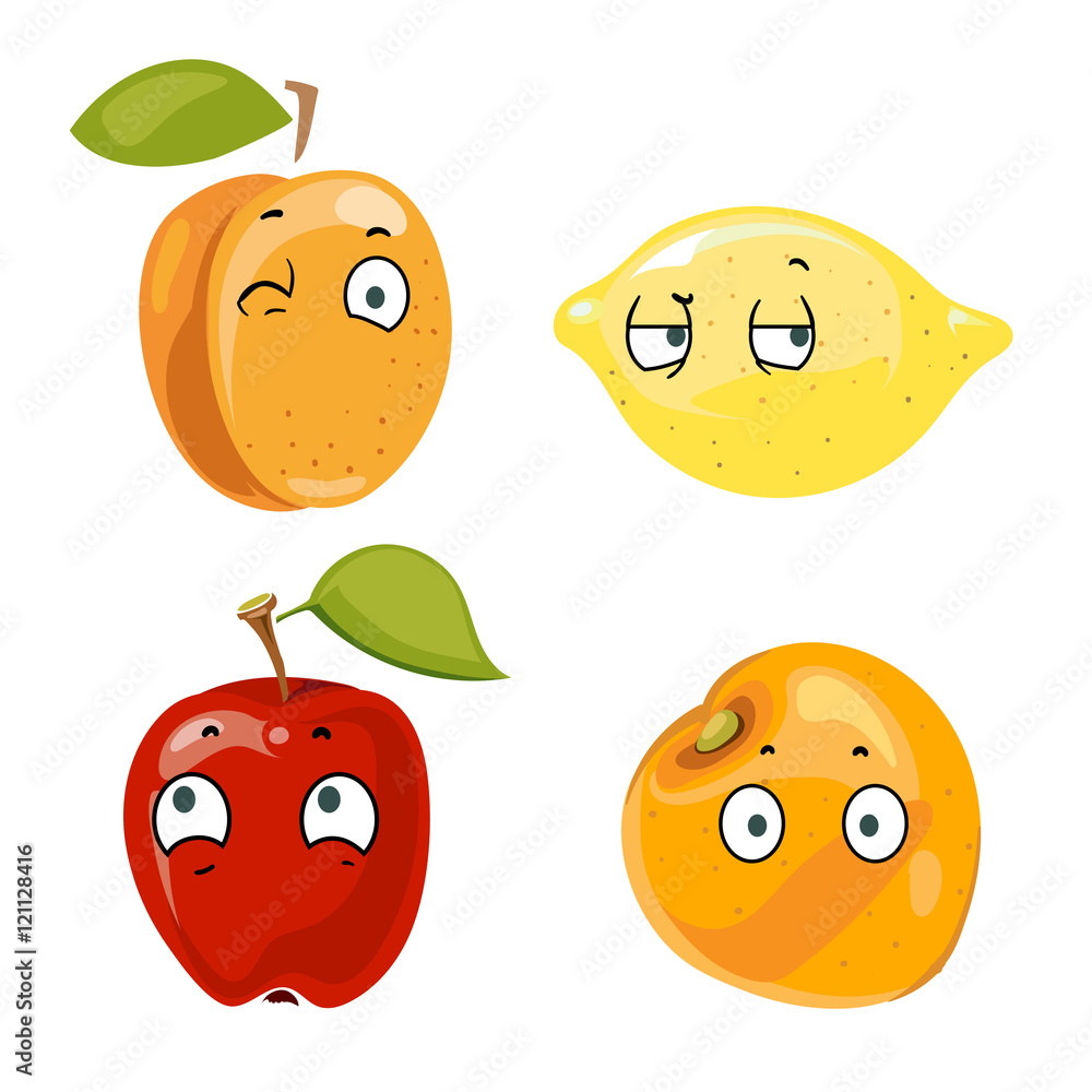 Peach, lemon, apple and orange faces