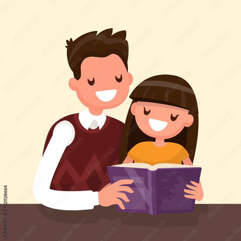 Father reading a book to his daughter. Vector illustration Father reading a book to his daughter. Vector illustration