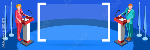 Usa Election 2016 Banner Infographic Presidential Debate Vector Isometric People 