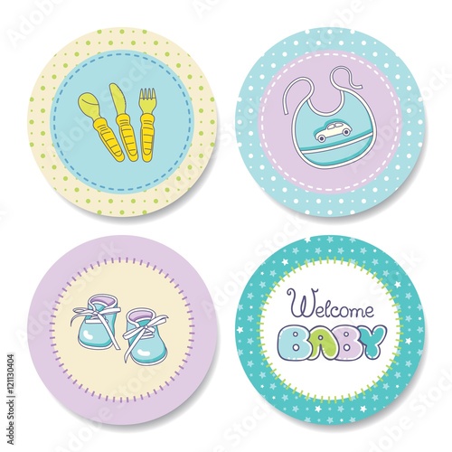 Set of colorful stickers for boy's birthday