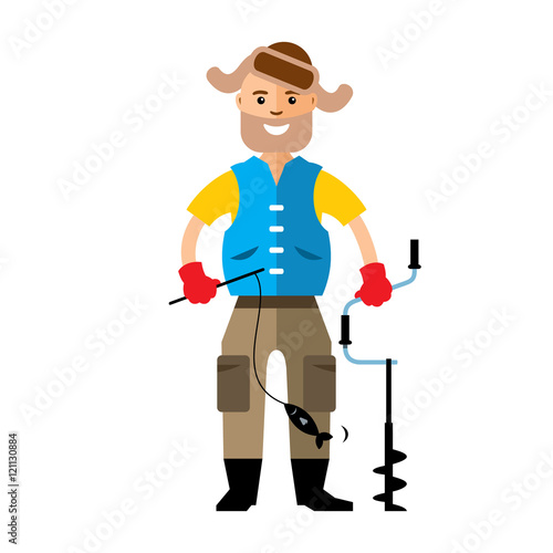 Vector Winter fishing. Flat style colorful Cartoon illustration.