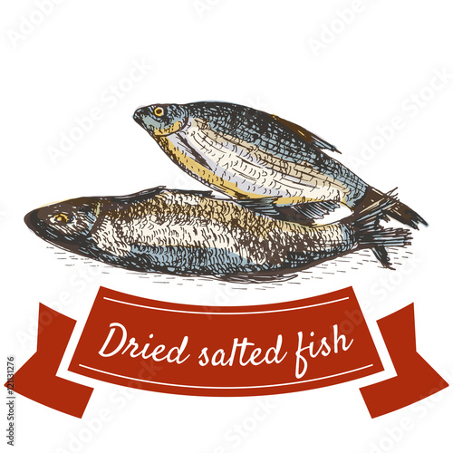 Dried salted fish product illustration.