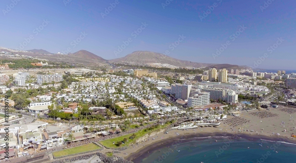 Aerial view of Tenerife coastline, Playa de Las Americas