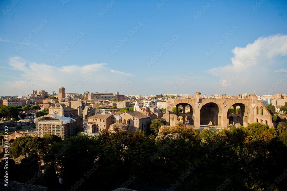 Look from the hill at ancient ruins in Rome