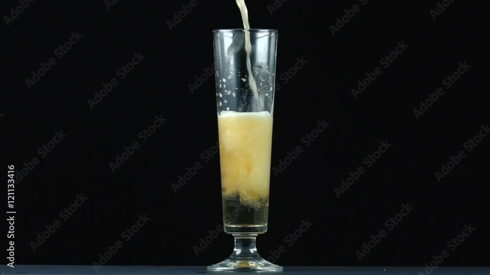 Pouring white sparkling juice into glass with fizzy soda Pouring white sparkling juice into glass with fizzy soda
