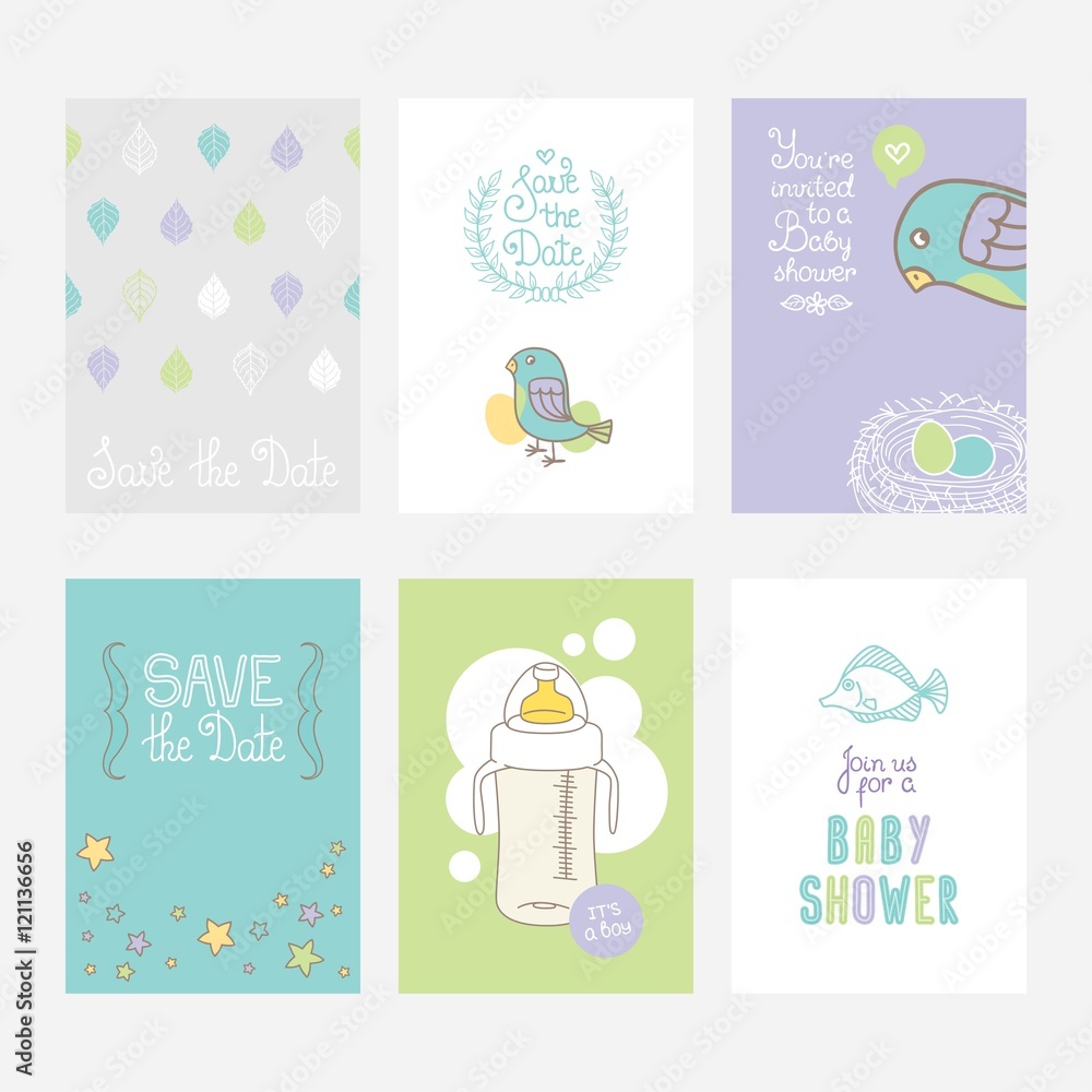 Fototapeta premium Set of colorful cards for boy's birthday party design