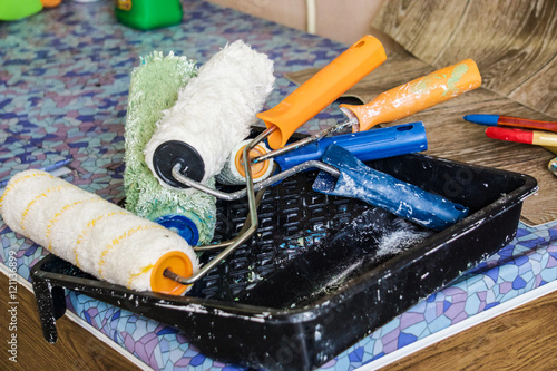 Canvas Print paint rollers, construction tools for painting walls