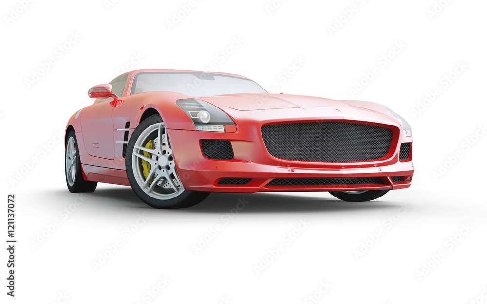 Red coupe sport car on white background