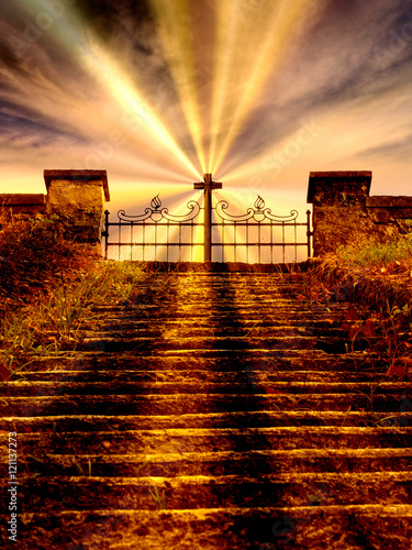 Stairway to heaven. Cross and gate.