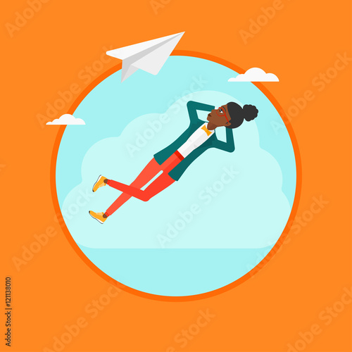 Business woman lying on cloud vector illustration.