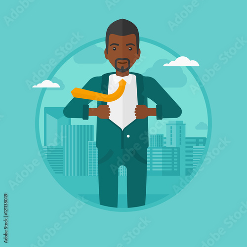 Business man opening his jacket like superhero.