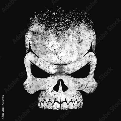 . Human skull black and white