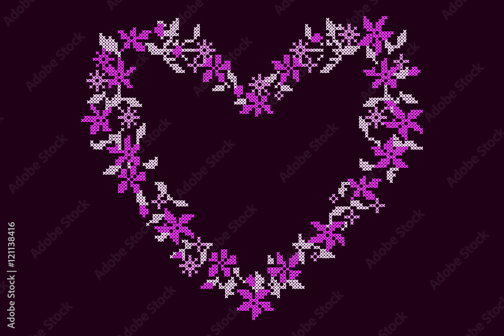 knitted background with heart frame