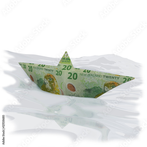 Papierschiffchen aus 20 Neuseeland Dollar Scheinen photo