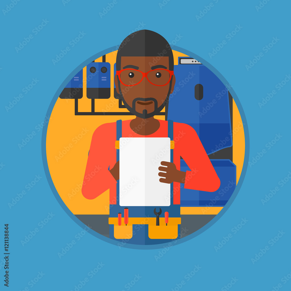 Confident plumber with clipboard. Confident plumber with clipboard.
