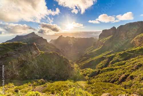 Panoramic aerial view over Masca village  the most visited tourist attraction of  Tenerife  Spain