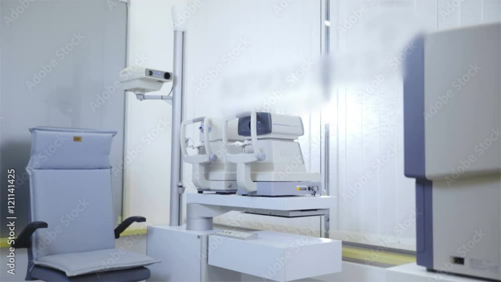 Empty seat at Optometrist for scanning eyesight 4K Empty seat at Optometrist for scanning eyesight 4K