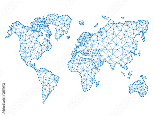 Fototapeta Naklejka Na Ścianę i Meble -  Social network Blue Vector low poly world map illustration. Poin