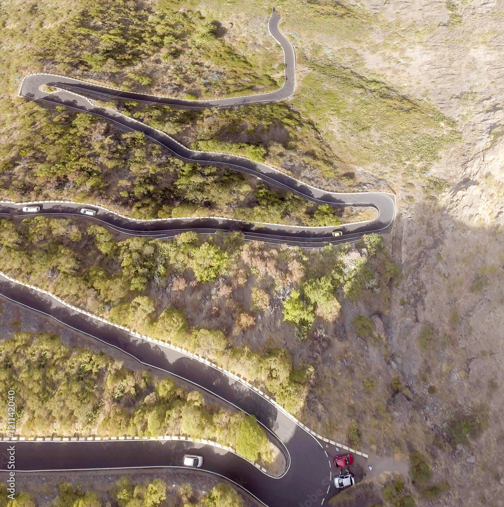 Overhead view of winding mountain road