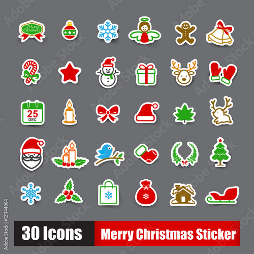 Collection of 30 sticker merry christmas icons set vector illust