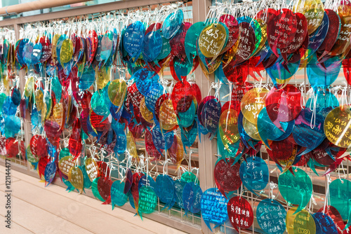 Colorful cards with wishes on The Lovers' Terrace at Stanley, Hong Kong