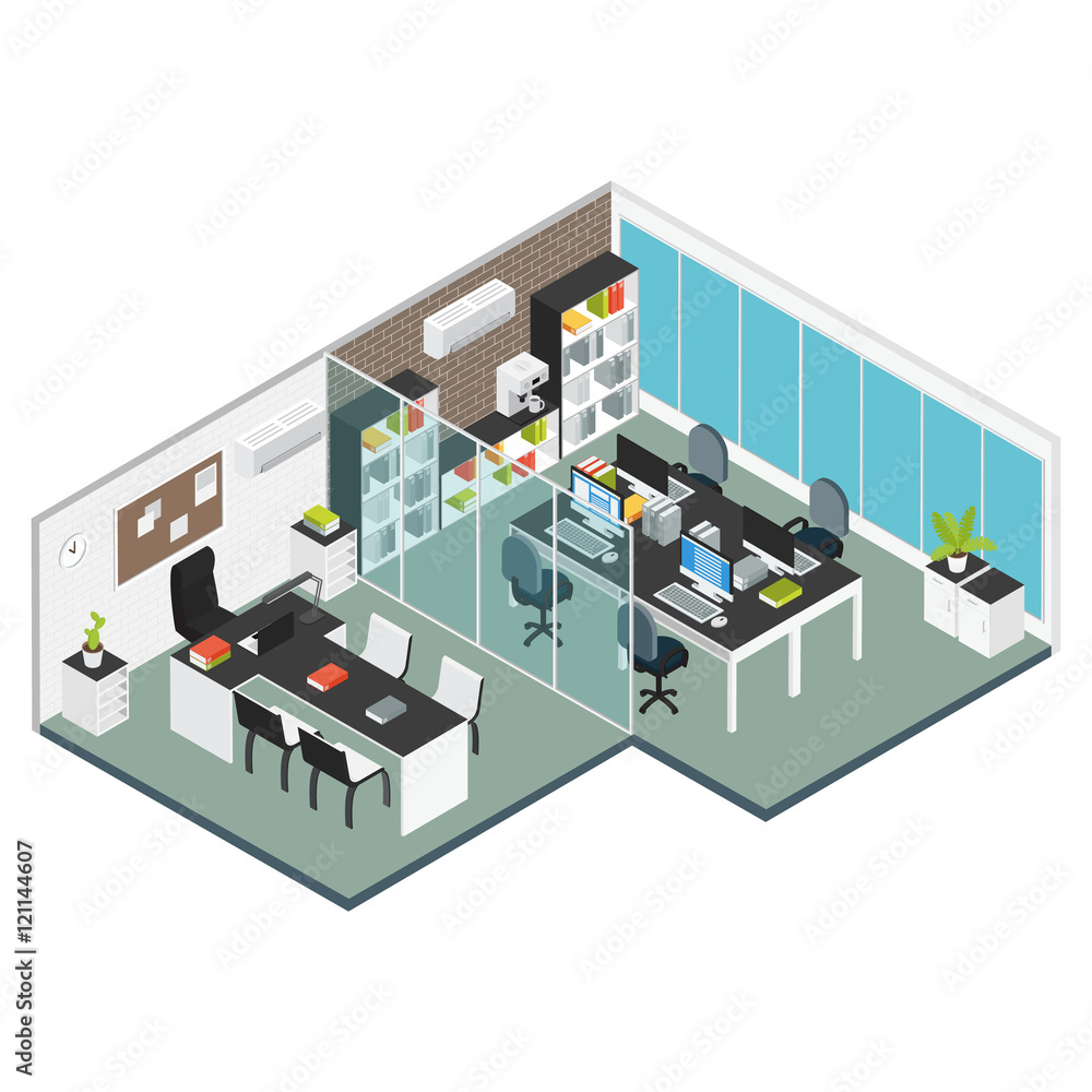 Isometric Interior Office Workplace