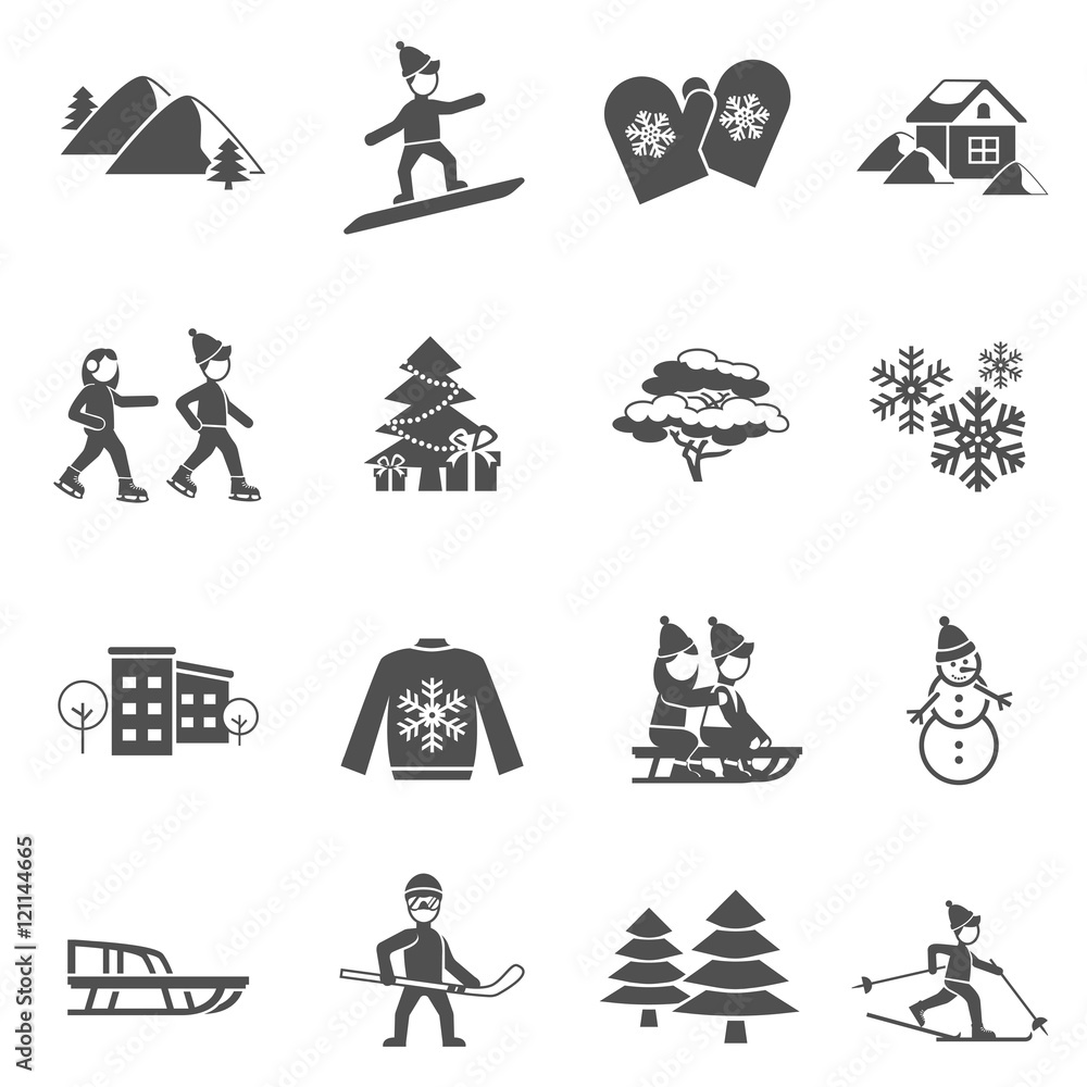 Winter Black Icons Set 