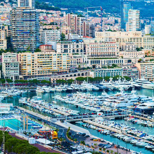 Cityscape of La Condamine and Port Hercule, Monaco-Ville, The Kingdom of Monaco. Cote d'Azur