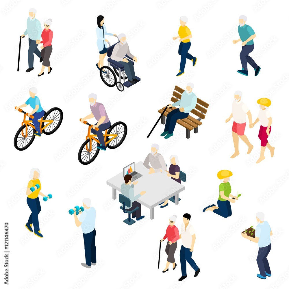 Pensioners Life Isometric Set Pensioners Life Isometric Set