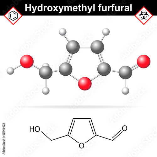 Hydroxymethylfurfural chemical structure and model