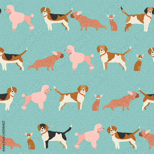 Dog puppy pattern seamless in vector